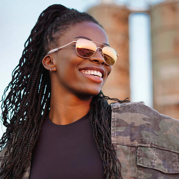 Rose gold online polarized aviator sunglasses