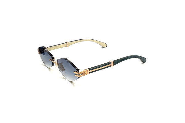 Maybach Eyewear - The Idol I (18k Solid Rose Gold | Deep Teal Ocean Madrone/Ebony/White Burr | Light Blue Gradient)