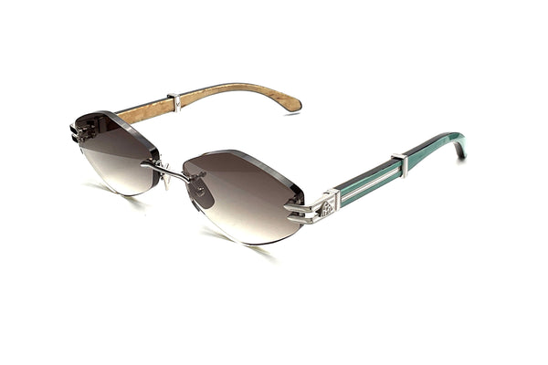 Maybach Eyewear - The Idol I (Palladium Plated | Aruba Blue Madrone/Ebony/Karelian Birch | Chocolate Brown Gradient)