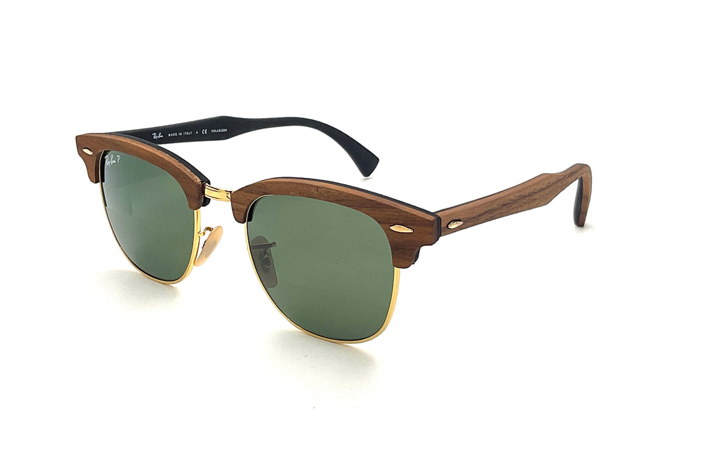 RayBan サングラス Wood Clubmaster 度あり Ray-Ban - Clubmaster Wood (Matte Black | G-15 Green Polarized