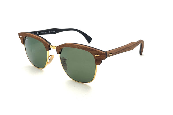 RayBan サングラス Wood Clubmaster 度あり Ray-Ban - Clubmaster Wood (Matte Black | G-15 Green Polarized