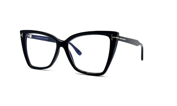 Tom Ford - Blue Block Square Cat Eye Opticals TF5844-B (Shiny Black)