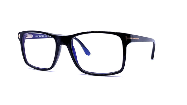 Tom Ford - Blue Block Rectangular Magnetic Opticals (Shiny Black) w/ Clip-On