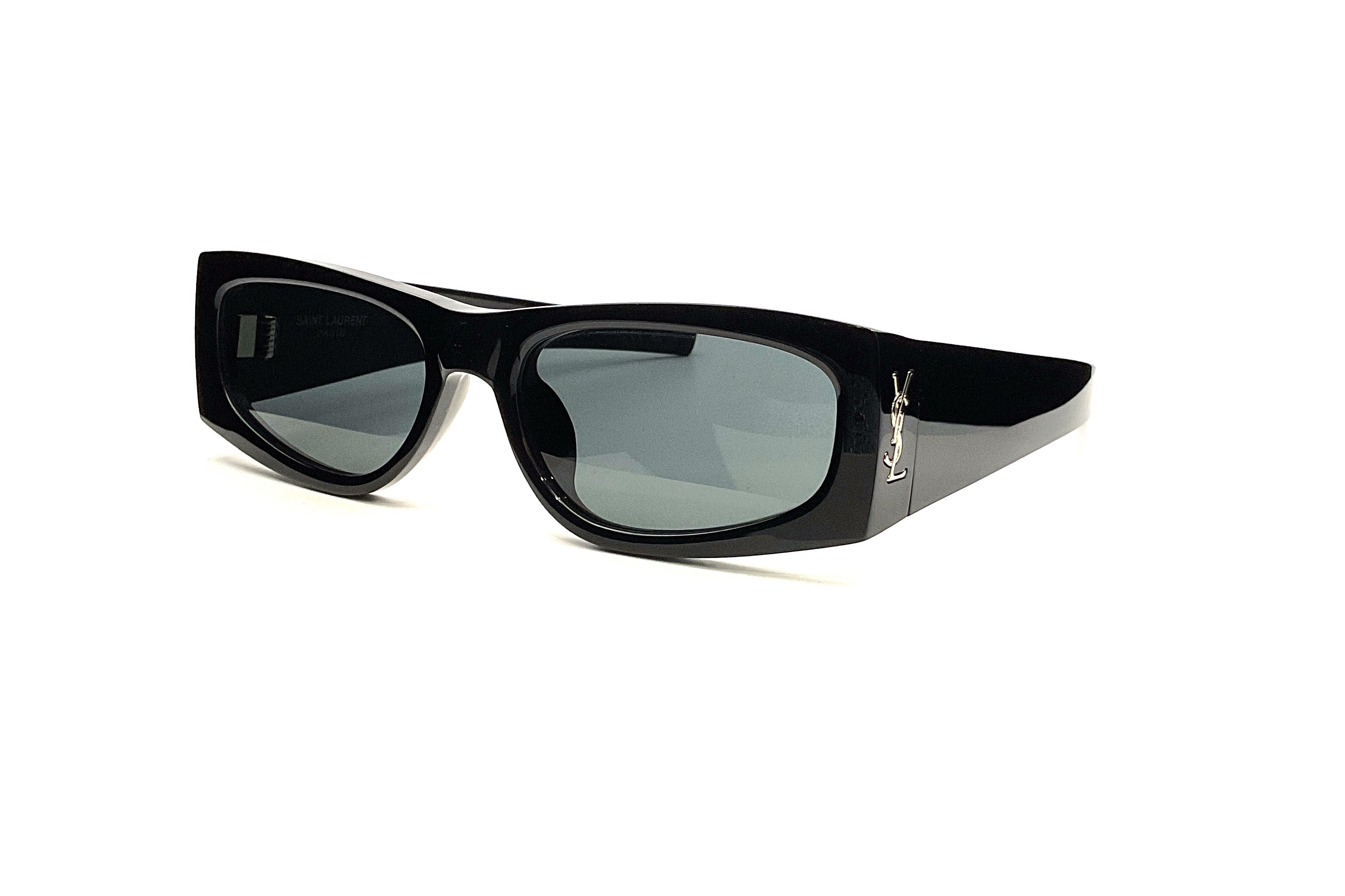 SAINT LAURENT 長方形フレムサンクラス SLM140 001 Saint Laurent SLM140/F Sunglasses in Black Gold – Designer