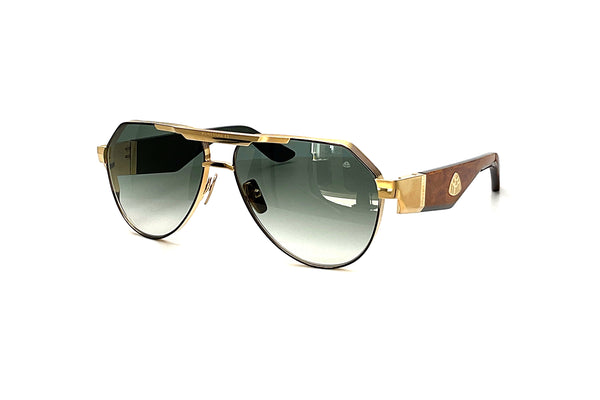 Maybach Eyewear - The King III (22k Mellow Gold Plated | Black Lacquer / Karelian Birch Burr / Ebony Forest Green Bem | Green Gradient)