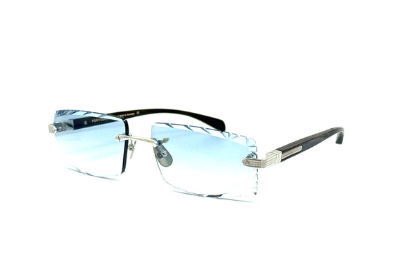 Maybach Eyewear - THE REGENT I (Platinum Plated/Black/White Marbled | Light Blue Gradient)