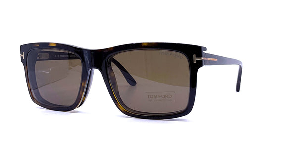 Tom Ford - Blue Block Rectangular Magnetic Opticals (Dark Havana) w/ Clip-On