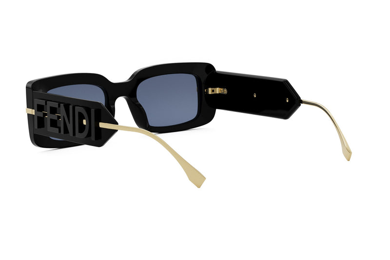Fendi FE40133I 01V Sunglasses Black Rectangle Frame, Blue Lenses Rectangular Sunglasses (Black | Blue) – Good See Co main image 2