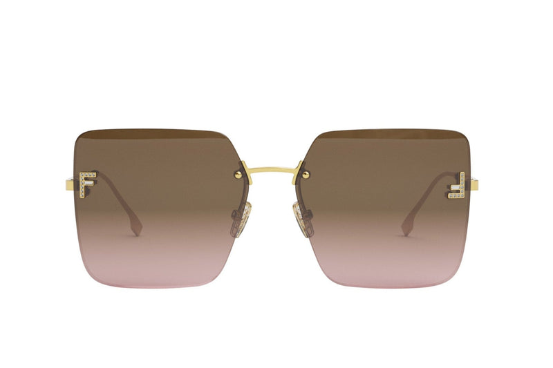 Fendi First Crystal Gold Square Sunglasses