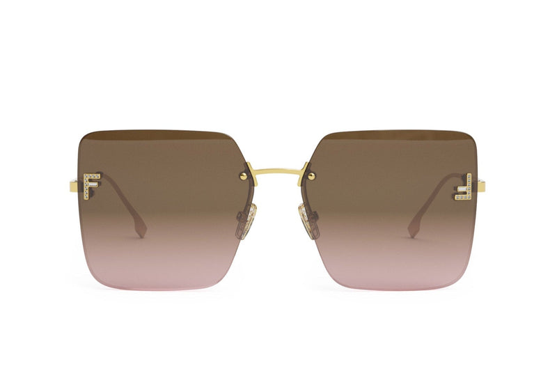 Fendi First Crystal Gold Square Sunglasses
