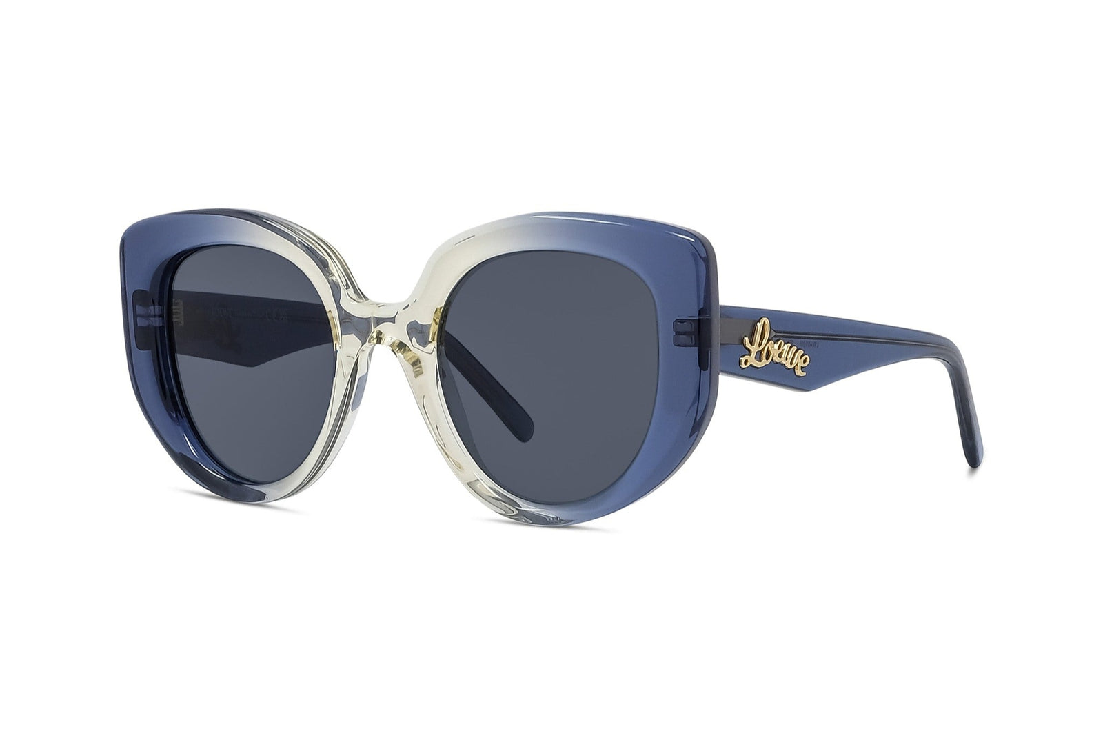 LOEWE LW40100I sunglasses in shiny blue, featuring a butterfly acetate frame. Loewe - Curvy Butterfly Sunglasses – Good See Co main image 2