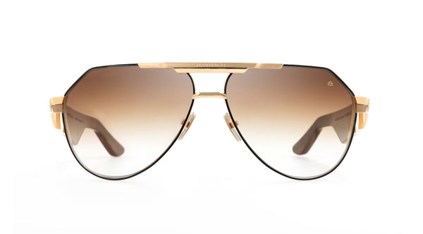 Maybach Eyewear - The King III (22k Mellow Gold Plated | Black Lacquer/Forest Green BEM/Bubinga/Walnut Burr | Light Bronze Gradient)