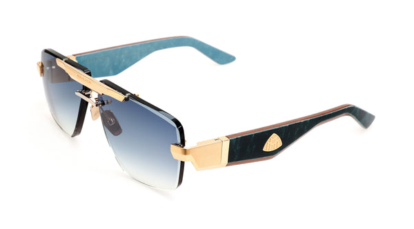 Maybach Eyewear - The President II (Mellow Gold/Deep Teal Ocean Madrone/Bubinga/Niagara Blue Madrone | Light Blue)