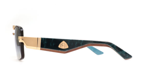 Maybach Eyewear - The President II (Mellow Gold/Deep Teal Ocean Madrone/Bubinga/Niagara Blue Madrone | Light Blue)