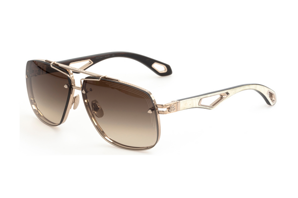 Maybach Eyewear - The King II (18k Champagne Gold Plated | White Burr/Ebony | Umber Brown Gradient)