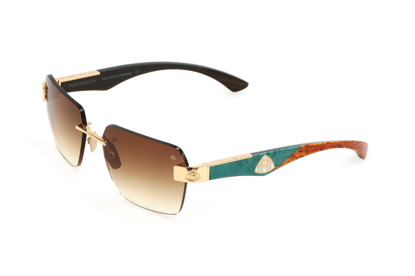 Maybach Eyewear - The Magic I (22k Mellow Gold Plated | Turquoise BEM/Mother-of-Pearl/Karelian Birch Burr/Ebony | Light Bronze Gradient)