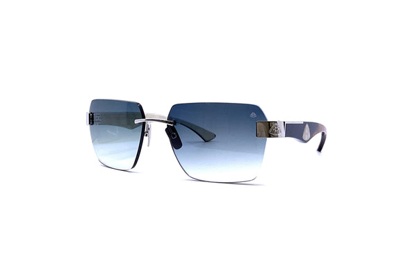 Maybach Eyewear - The Magic I (Palladium Plated | Deep Sea Blue Walnut Burr/MOP/Amboyna/White Burr | Light Blue Gradient)
