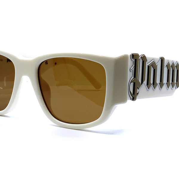 Palm Angels men  Sunglasses with Tan Case PALM ANGELS Sunglasses Angel White silver mirror White brown  main image 3